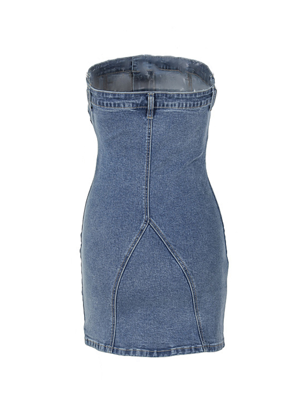 EMMIOL Minivestido de mezclilla de patchwork bandeau