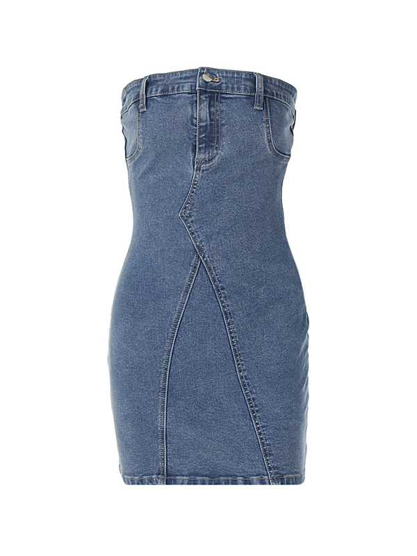 EMMIOL Minivestido de mezclilla de patchwork bandeau