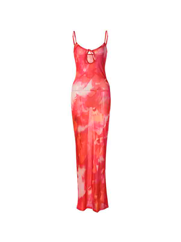 Emmiol Free shipping 2024 Tie Dye Cutout Slim Maxi Dress Red S in Maxi