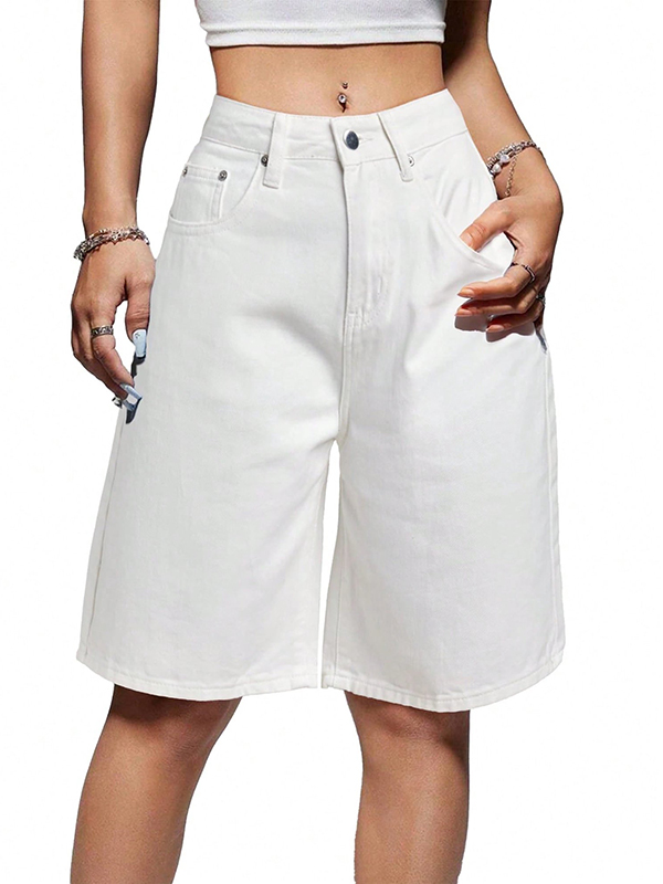 EMMIOL High Waist Straight Leg Denim Shorts