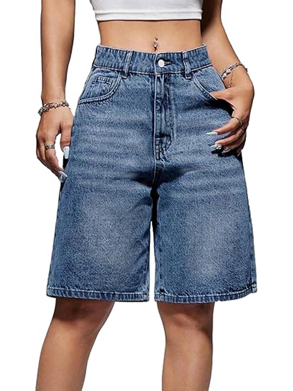 EMMIOL High Waist Straight Leg Denim Shorts