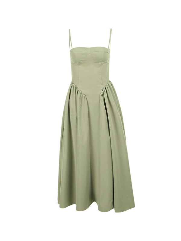 EMMIOL Vestido midi con tirantes de línea A de color liso francés