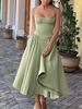 EMMIOL Vestido midi con tirantes de línea A de color liso francés
