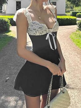 Off-Shoulder Lace Splice Backless Dress For Women Ireegular Hem Mesh Sexy See Through Solid Female Fashion Birthday Dress main image 0