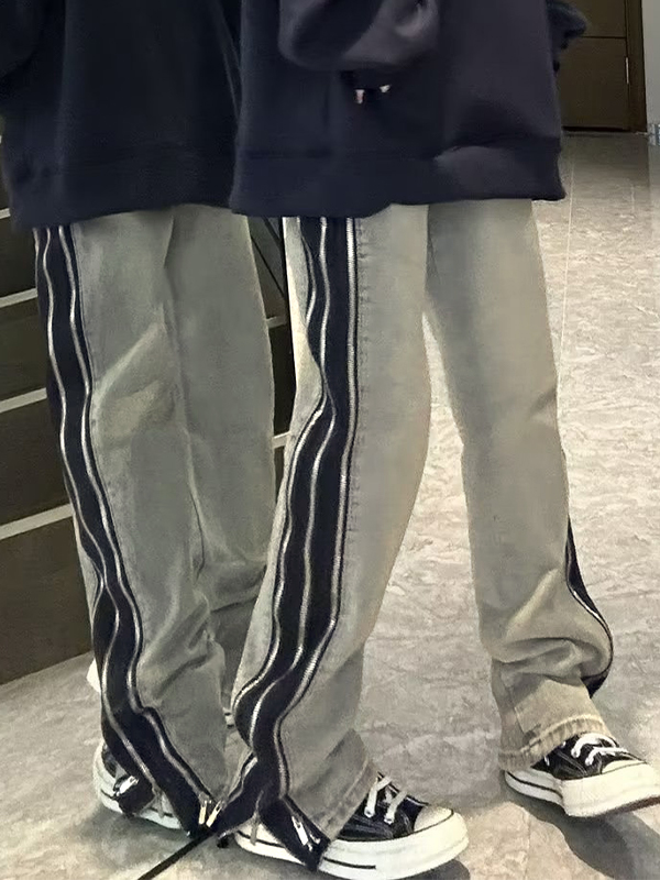 EMMIOL Verwaschene Boyfriend-Jeans mit Reißverschluss und Paspelierung