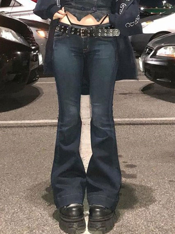 EMMIOL Washed Skull Print Flare Jeans