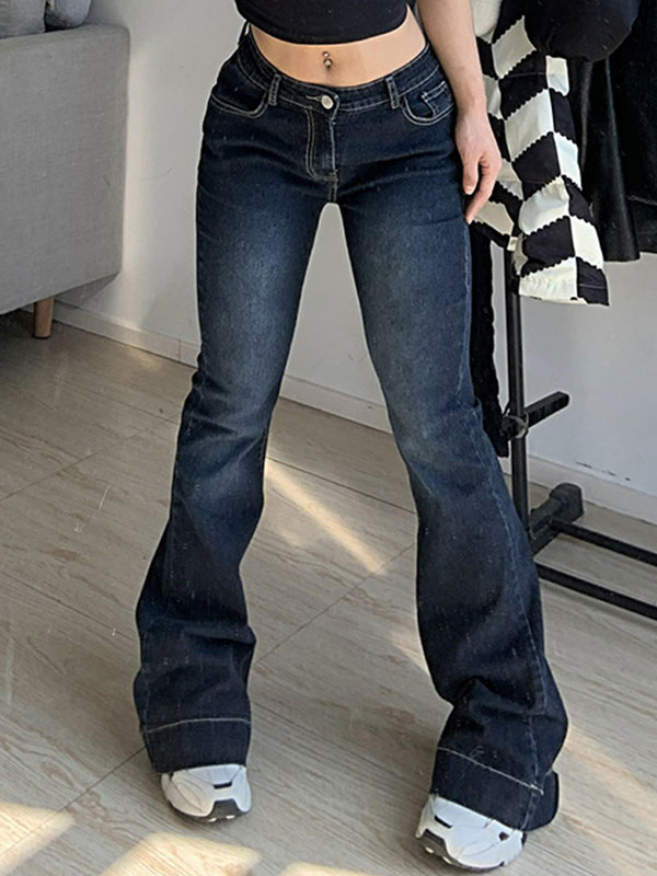 EMMIOL Washed Skull Print Flare Jeans