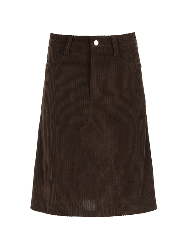 EMMIOL Falda midi de corte A de tiro alto de pana marrón vintage
