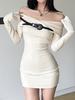 EMMIOL Off Shoulder Buckle Detail Long Sleeve Knit Mini Dress