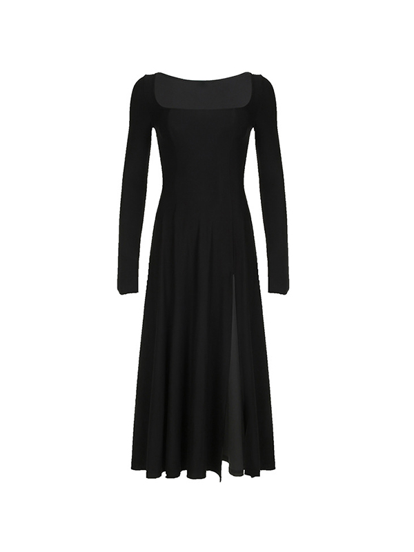 EMMIOL Vestido midi acampanado con escote cuadrado y empalme de muslo