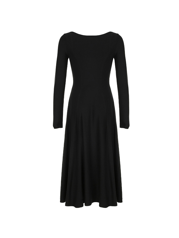 EMMIOL Vestido midi acampanado con escote cuadrado y empalme de muslo