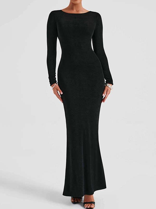 EMMIOL Vestido largo liso con espalda descubierta y lazo