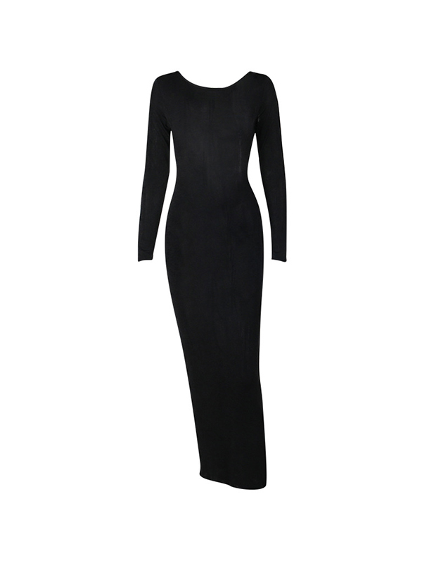 EMMIOL Vestido largo liso con espalda descubierta y lazo