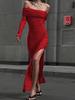 EMMIOL Solides, schulterfreies, gerafftes Maxikleid
