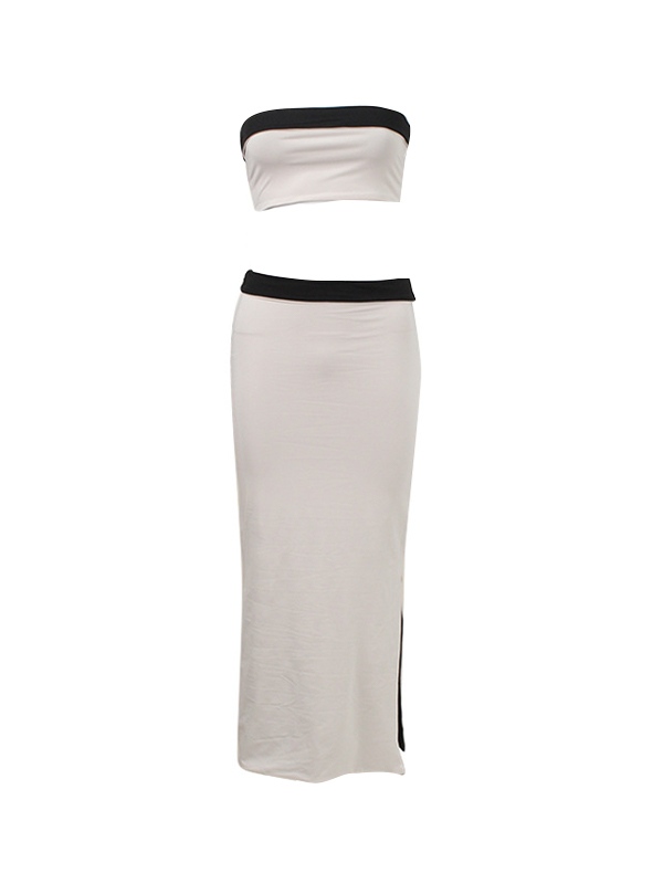 EMMIOL Conjunto de falda midi y top palabra de honor corto en color en contraste