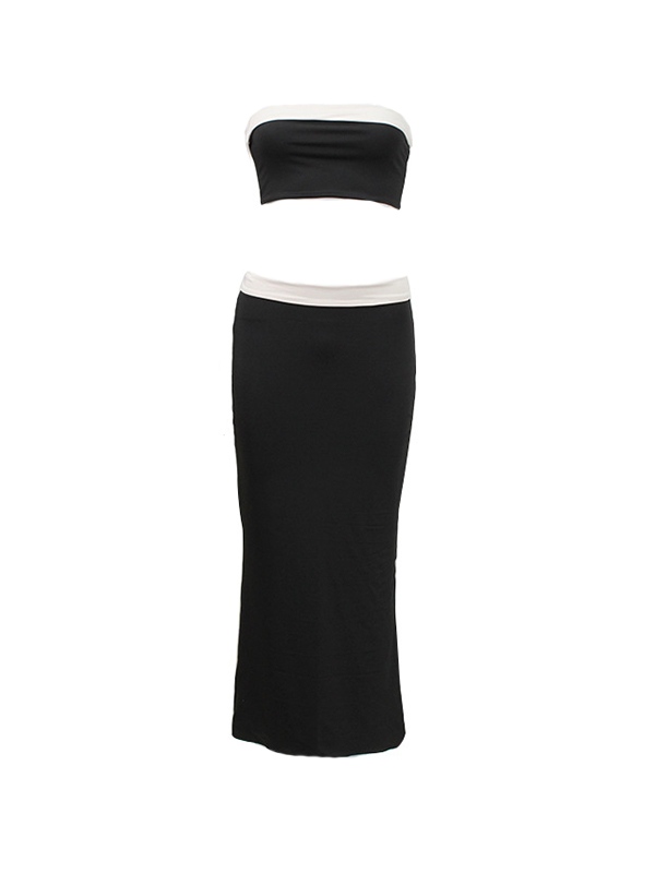 EMMIOL Conjunto de falda midi y top palabra de honor corto en color en contraste