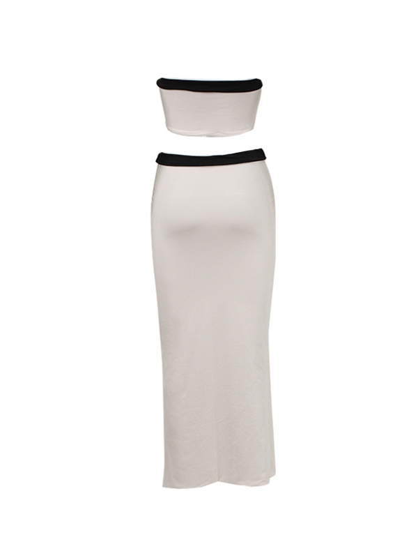 EMMIOL Conjunto de falda midi y top palabra de honor corto en color en contraste