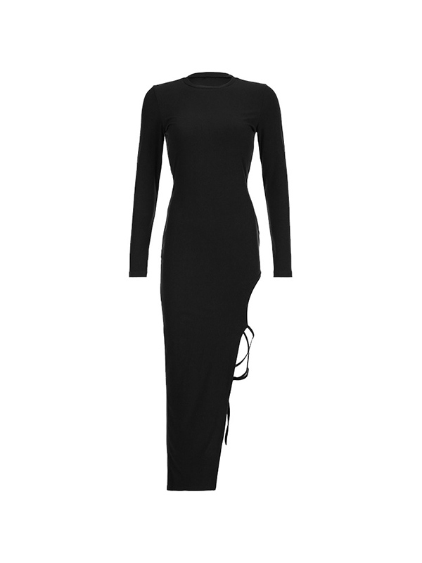 EMMIOL Solid High Split Tie Up Midi Dress