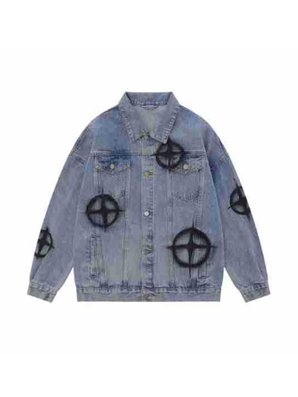 Giacca cargo da uomo in denim con stampa dipinta