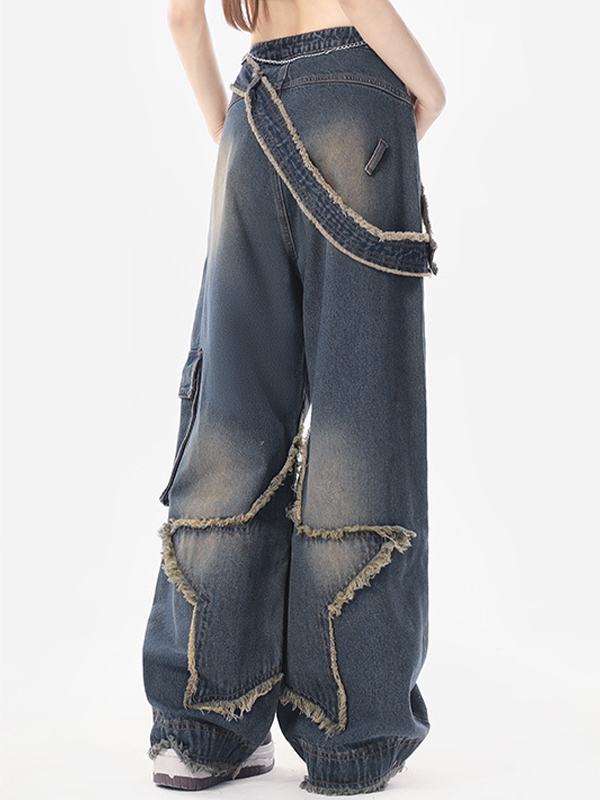 EMMIOL Jeans Boyfriend con tasche grandi e taglio vivo a forma di stella