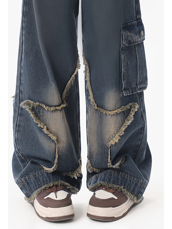 EMMIOL Jeans Boyfriend con tasche grandi e taglio vivo a forma di stella