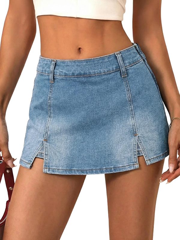 EMMIOL Mini-Skort aus Stretch-Denim mit mittelhohem bis niedrigem Bund