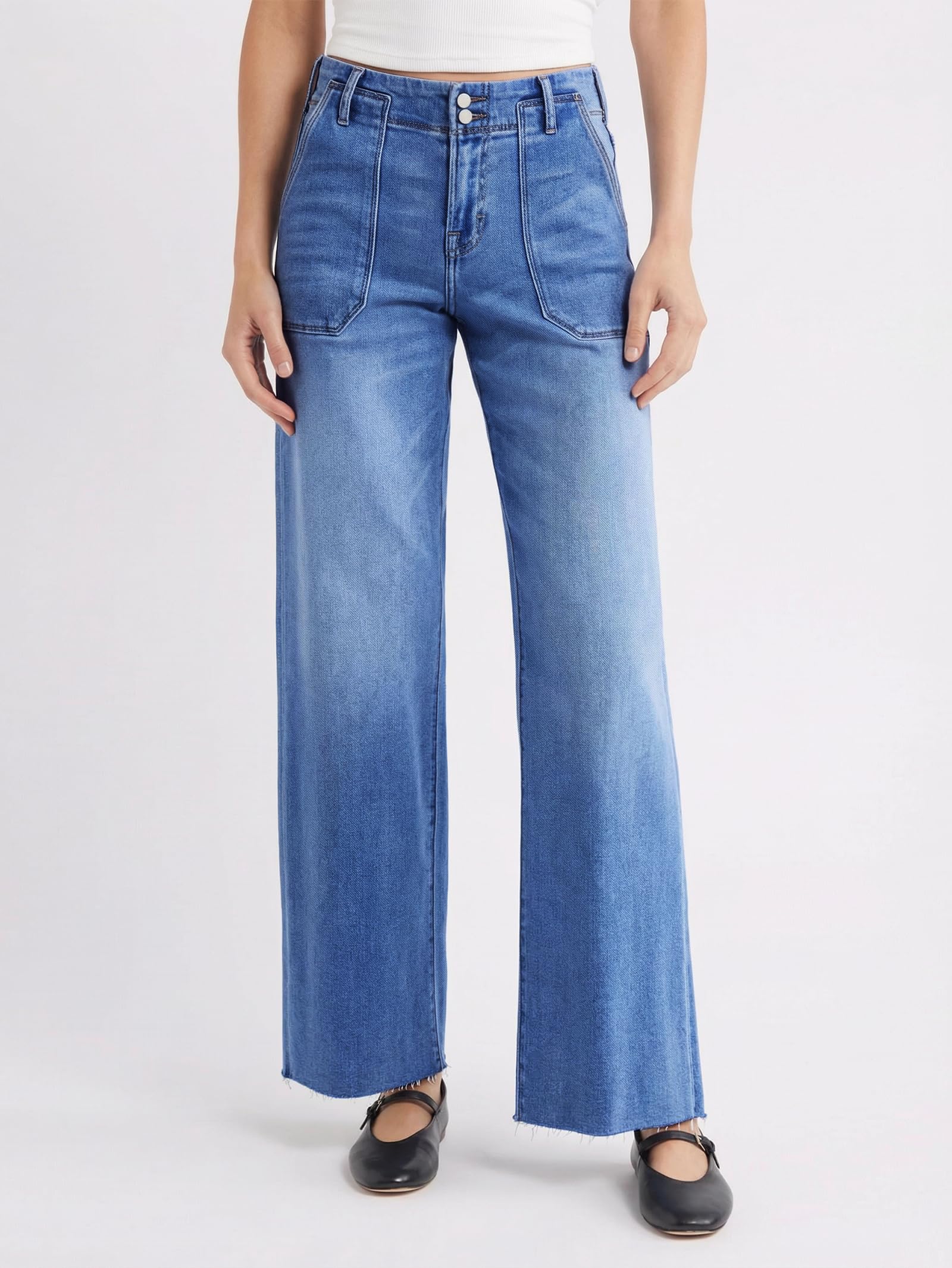 EMMIOL Vita media Gamba larga Vestibilità ampia Vita alta