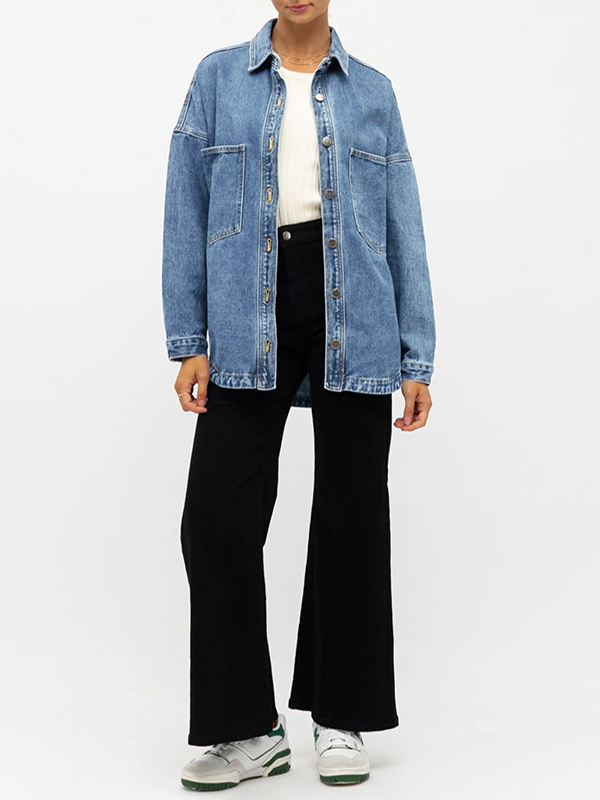 EMMIOL Camicie in denim oversize a maniche lunghe da donna