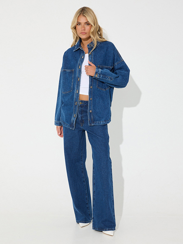 EMMIOL Camicie in denim oversize a maniche lunghe da donna