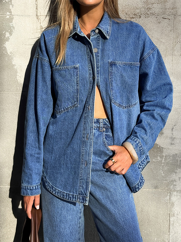 EMMIOL Camicie in denim oversize a maniche lunghe da donna