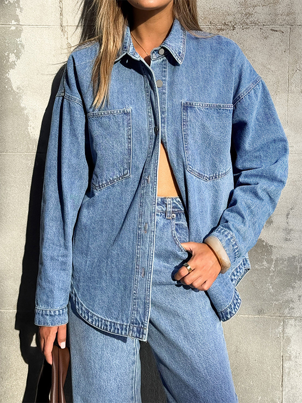 EMMIOL Camicie in denim oversize a maniche lunghe da donna