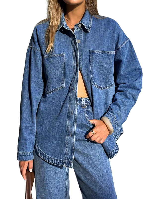 EMMIOL Camicie in denim oversize a maniche lunghe da donna