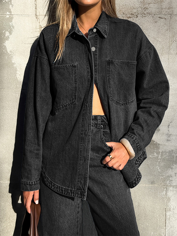 EMMIOL Camicie in denim oversize a maniche lunghe da donna