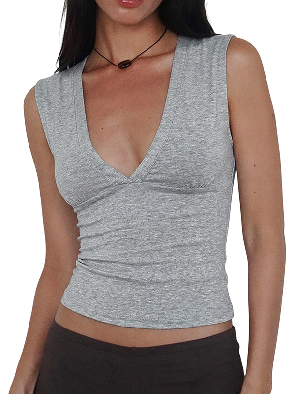 EMMIOL Tops de cuello en V profundo para mujer