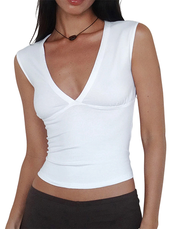 EMMIOL Tops de cuello en V profundo para mujer