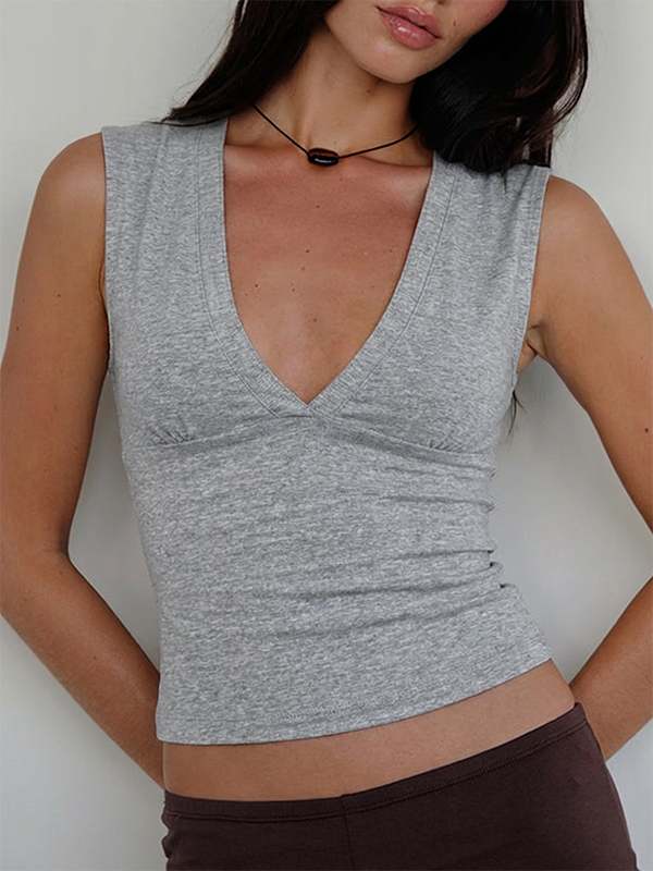 EMMIOL Tops de cuello en V profundo para mujer