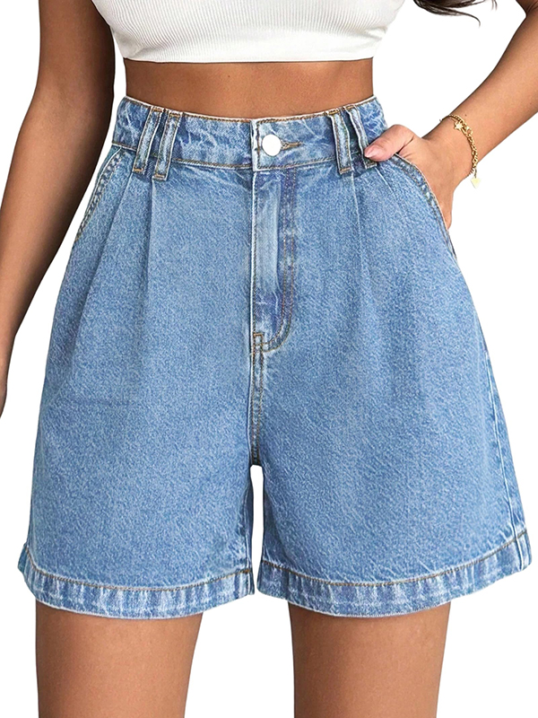 EMMIOL Damen-Jeansshorts mit hohem Bund, lässiger Passform