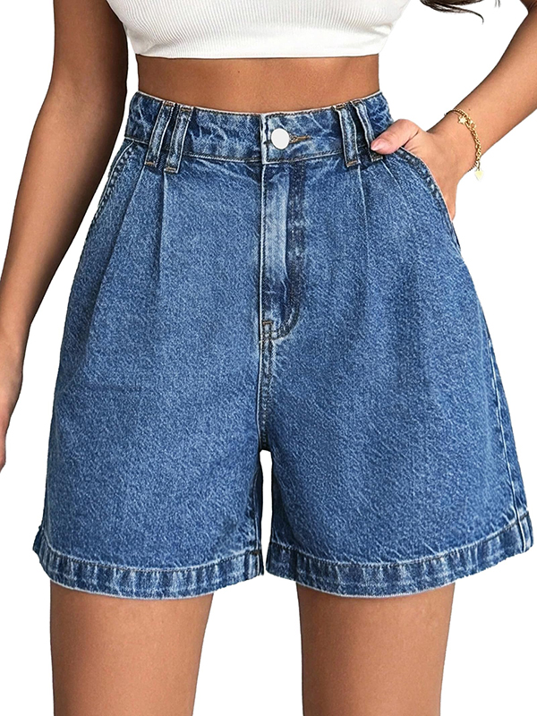 EMMIOL Damen-Jeansshorts mit hohem Bund, lässiger Passform