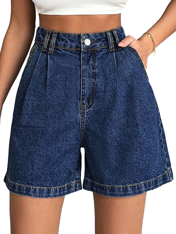 EMMIOL Damen-Jeansshorts mit hohem Bund, lässiger Passform