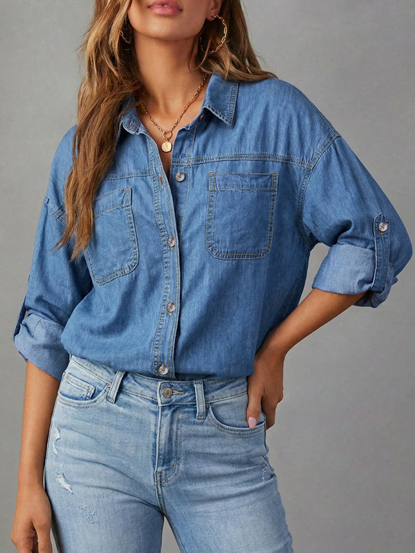 EMMIOL Oversized Langarmshirt für Damen aus 100 % Baumwolle