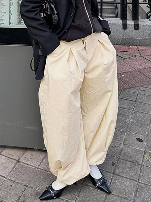 EMMIOL Lässige, locker sitzende Hose mit weitem Bein und gewebtem Kordelzug im amerikanischen Streetstyle