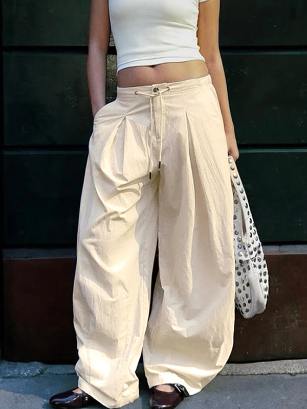 EMMIOL Lässige, locker sitzende Hose mit weitem Bein und gewebtem Kordelzug im amerikanischen Streetstyle