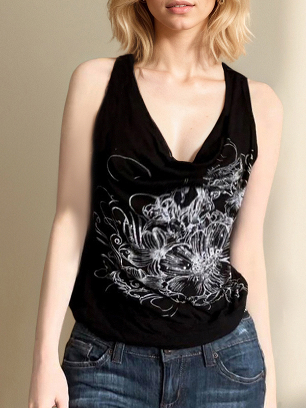 EMMIOL Top casual con stampa retrò scura