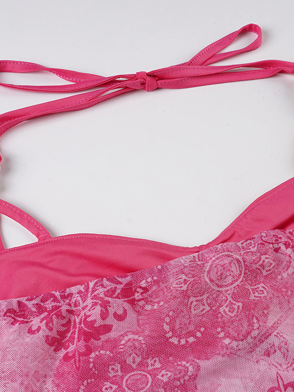 EMMIOL Blumendruck Retro Perlen Unregelmäßig Hot Girl Neckholder Träger Weste