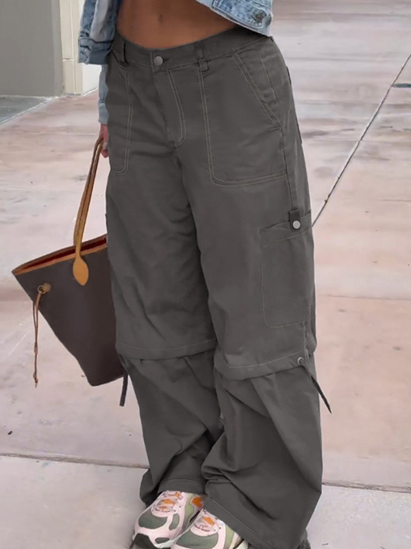 EMMIOL Pantaloni da lavoro casual streetwear a vita alta, multitasche, con coulisse, larghi e a gamba dritta