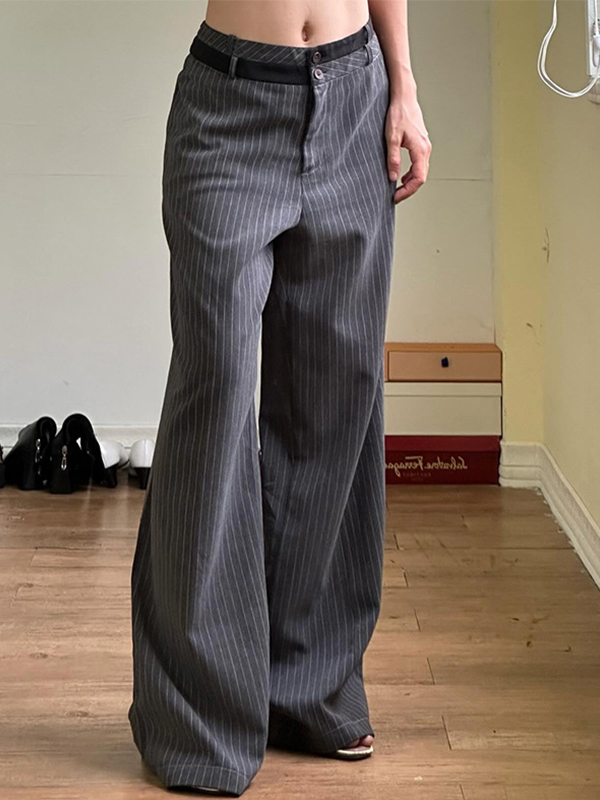 EMMIOL Gestreifte, kontrastfarbene, drapierte Anzughose mit stylischem Bund und lässiger langer Hose