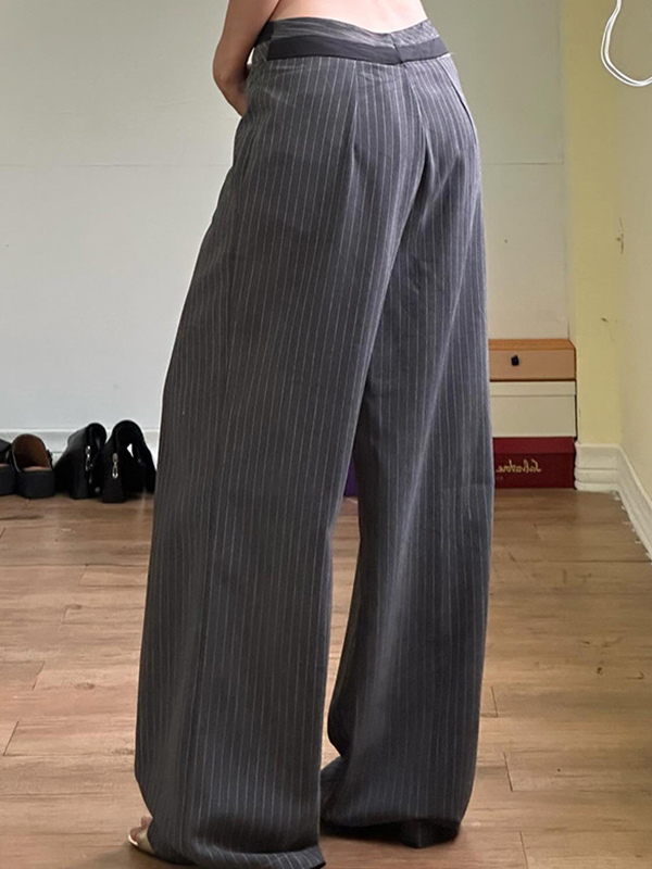 EMMIOL Gestreifte, kontrastfarbene, drapierte Anzughose mit stylischem Bund und lässiger langer Hose