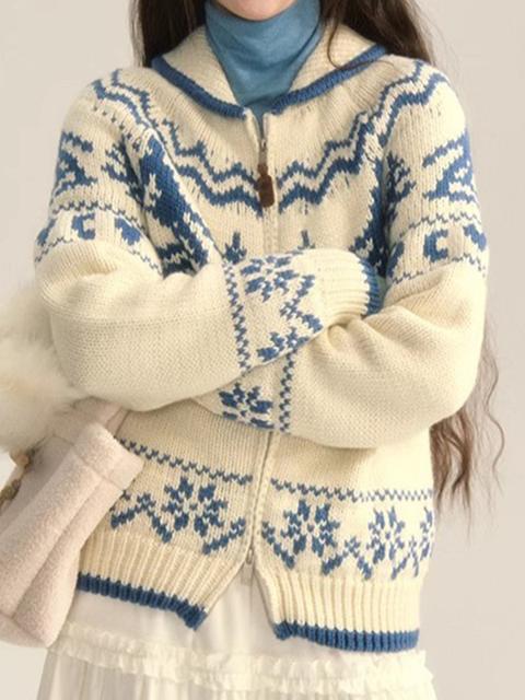 Cardigan con fiori e albero di Natale Fair Isle