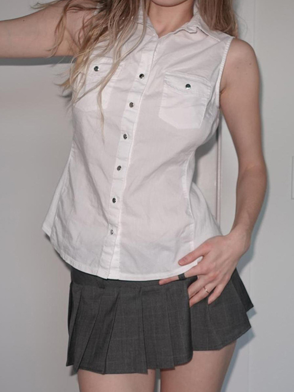 EMMIOL Academic-Style Riveted Waist-Cinching Slim-Fit Shirt