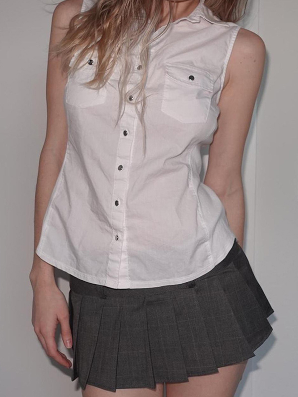 EMMIOL Academic-Style Riveted Waist-Cinching Slim-Fit Shirt
